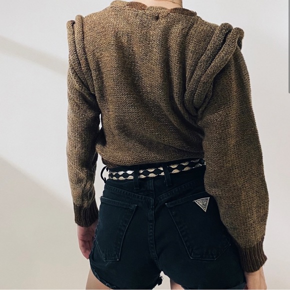 NEW Women’s Vintage Maori Bee Sweater Brown Leather Patchwork HandKnit - Picture 3 of 11